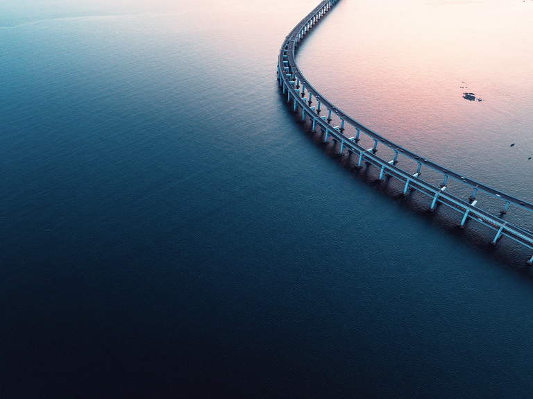 Bridge across expanse of water