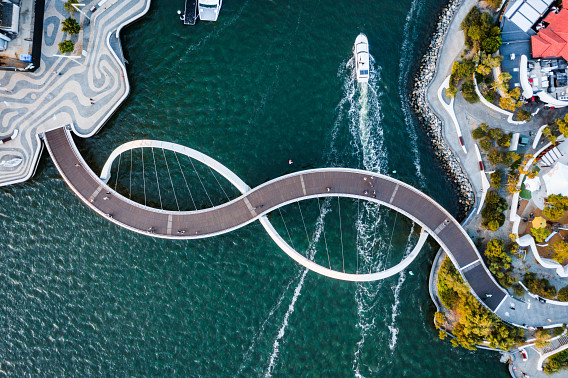 overhead view of curvy bridge